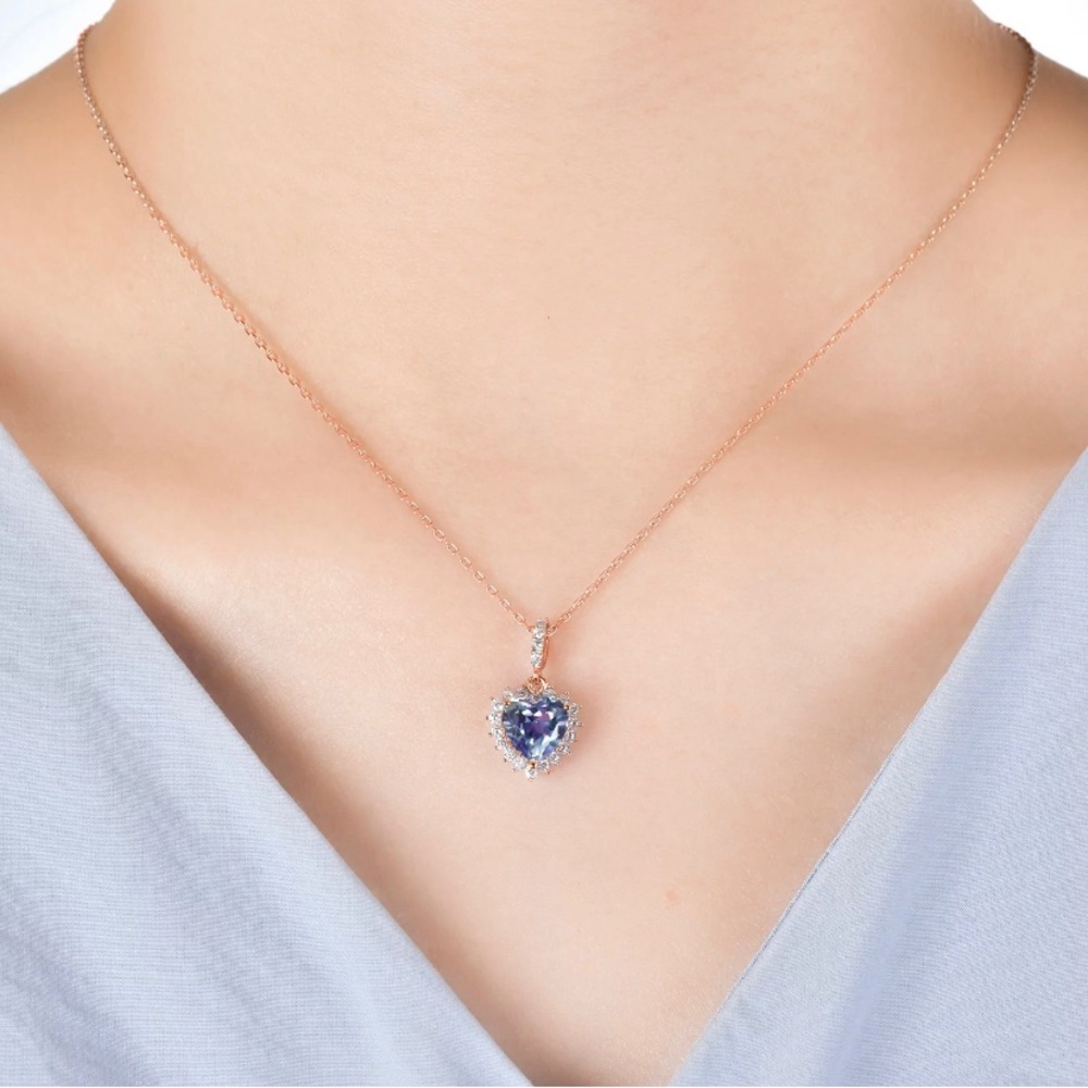 Alexandrite Heart Pendant Necklace18K S925 NEW